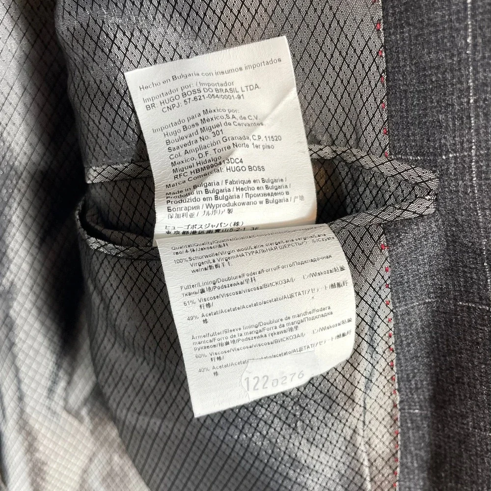 Hugo Boss Blazer Mens 46L Grey Windowpane Wool Sport Coat Suit Jacket Business